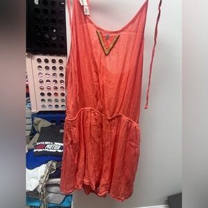 Coral Sleeveless Dress with Beaded Detail